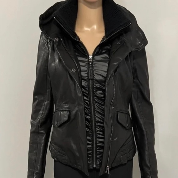 Mackage 3 in 1 Black Leather Jacket + Vest Soft Lambskin + Wool Women's Sz XS - Picture 4 of 16